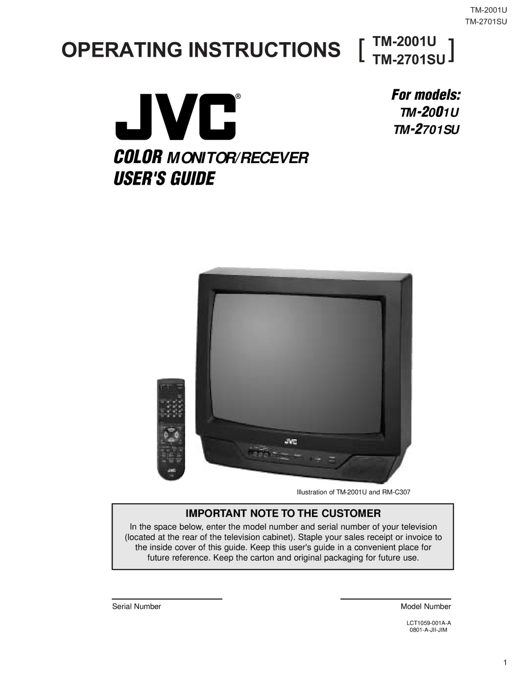 JVC operating instructions Operating Instructions TM-2001U 