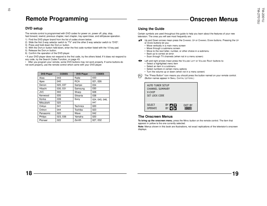 JVC TM-2001U operating instructions Onscreen Menus, DVD setup, Using the Guide 