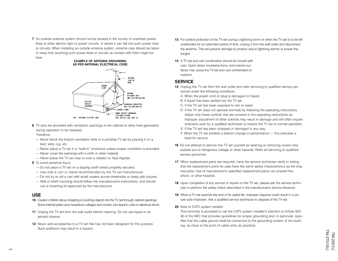 JVC TM-2001U operating instructions Use 