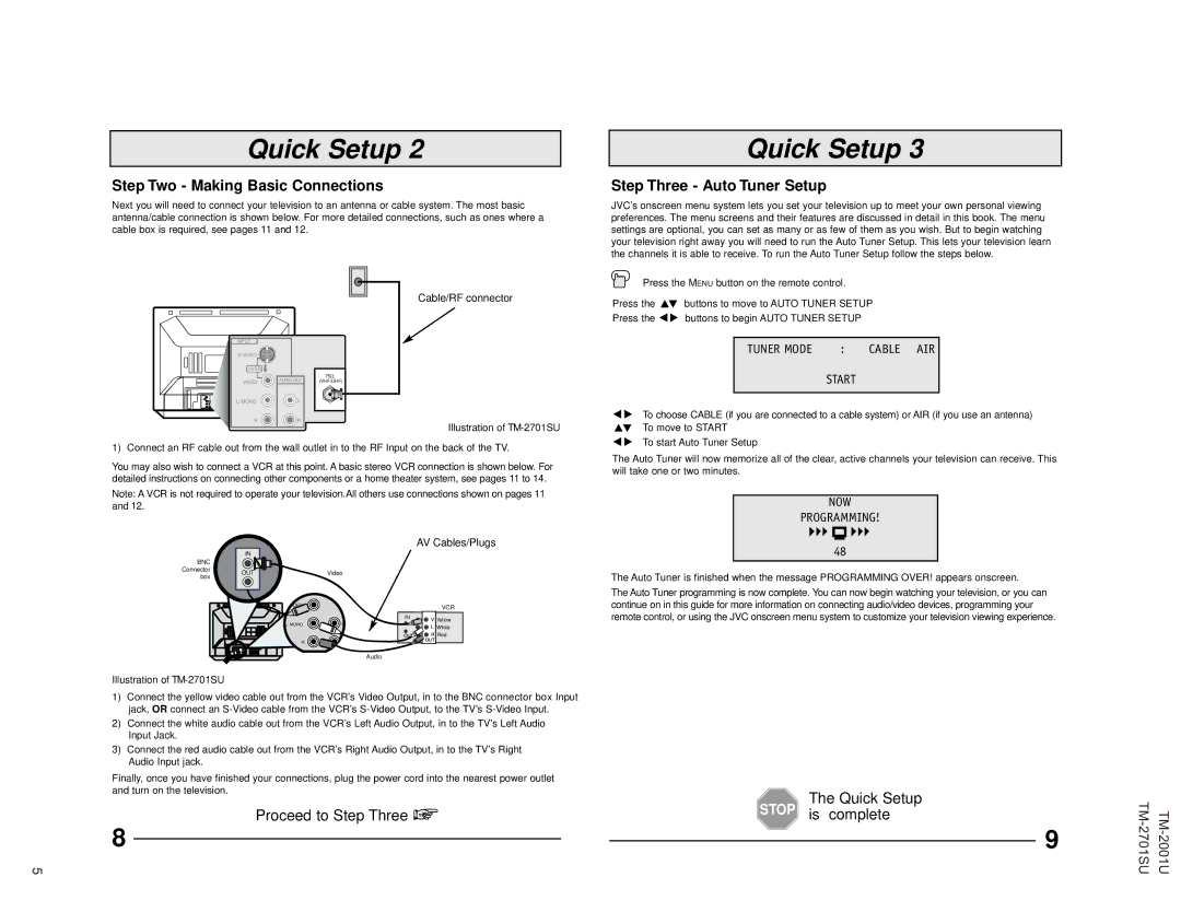 JVC TM-2001U operating instructions Step Three Auto Tuner Setup, Step Two Making Basic Connections 