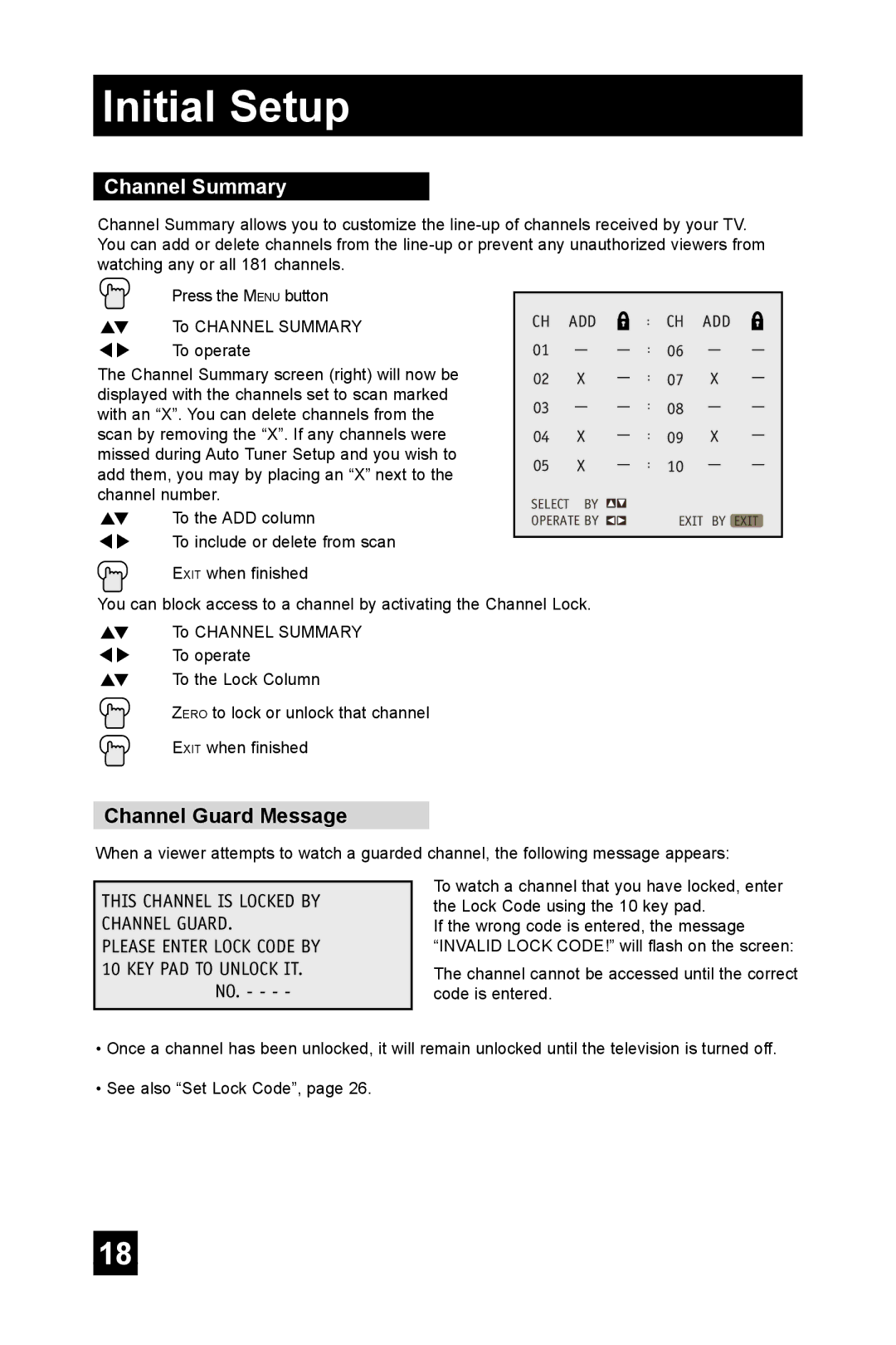 JVC TM-2003U manual Channel Summary, Channel Guard Message 