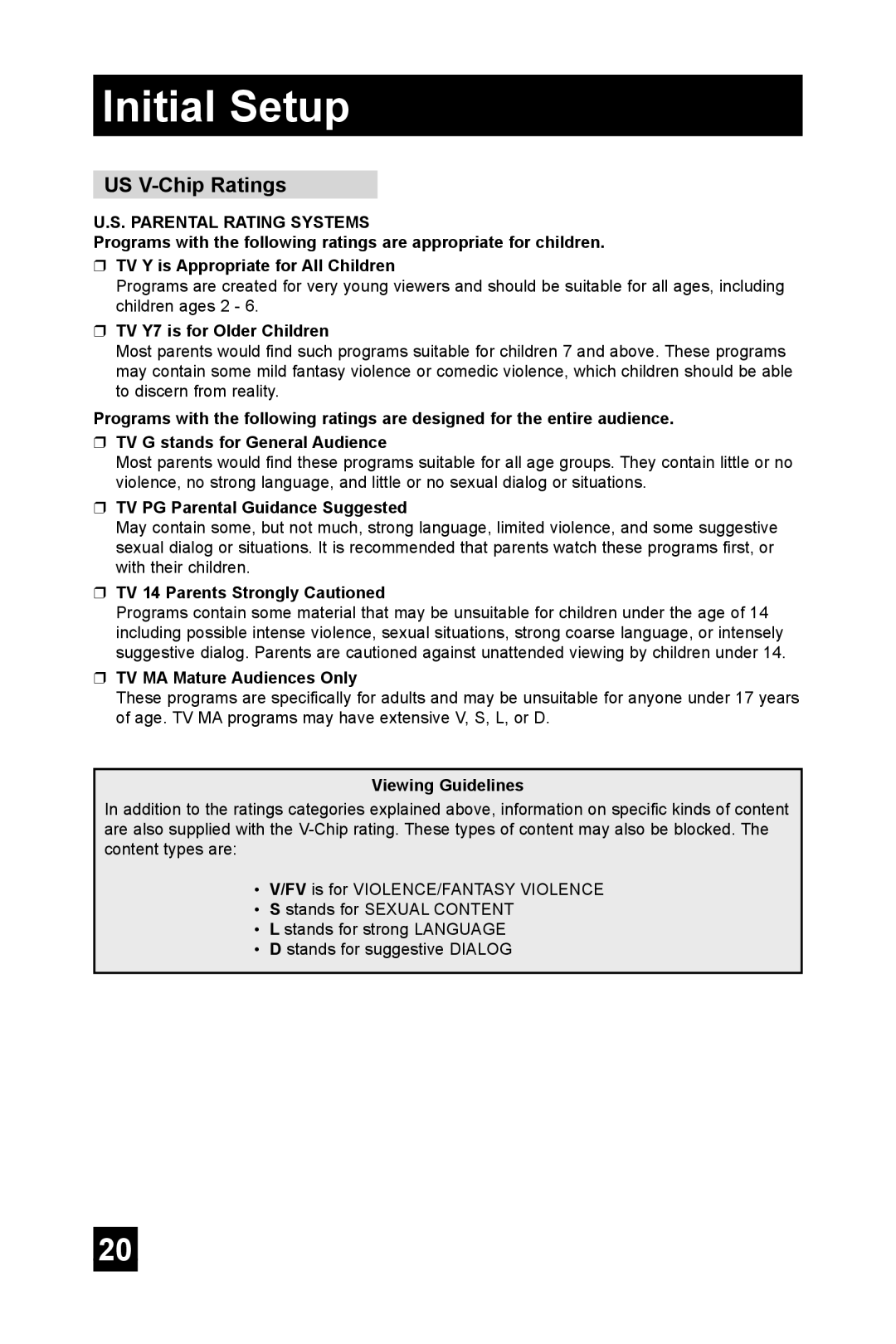 JVC TM-2003U manual US V-Chip Ratings 