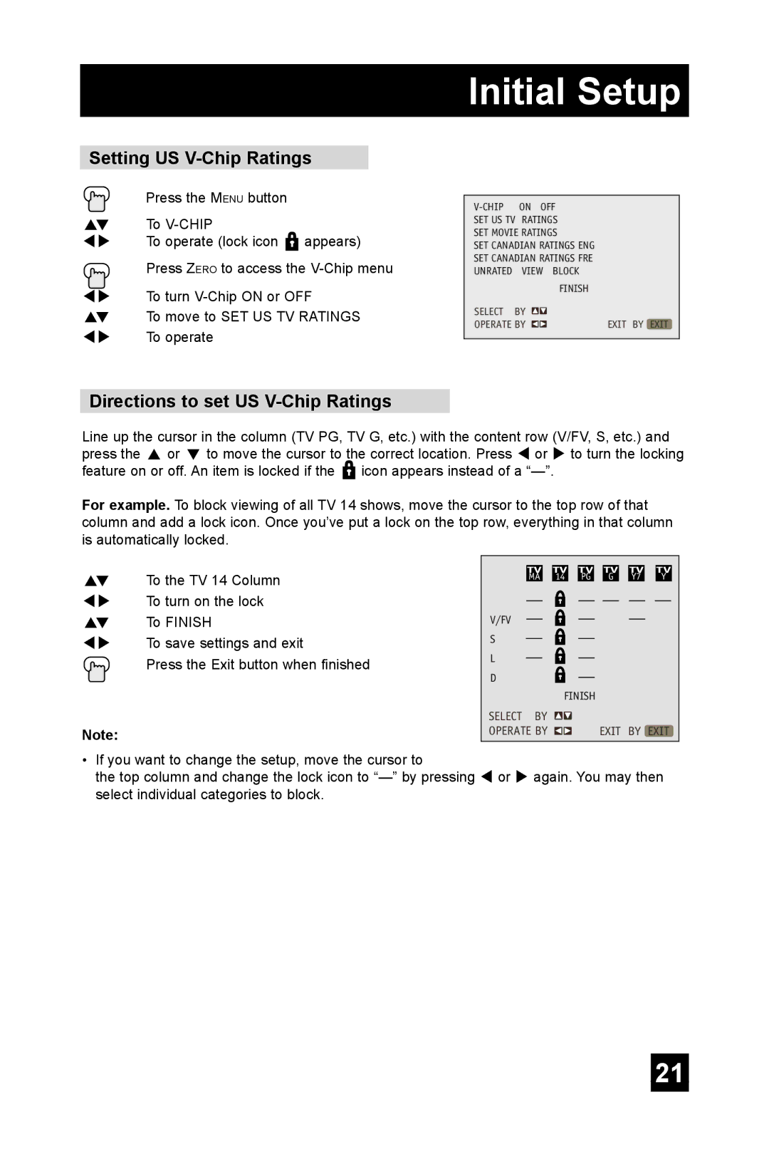 JVC TM-2003U manual Setting US V-Chip Ratings, Directions to set US V-Chip Ratings 