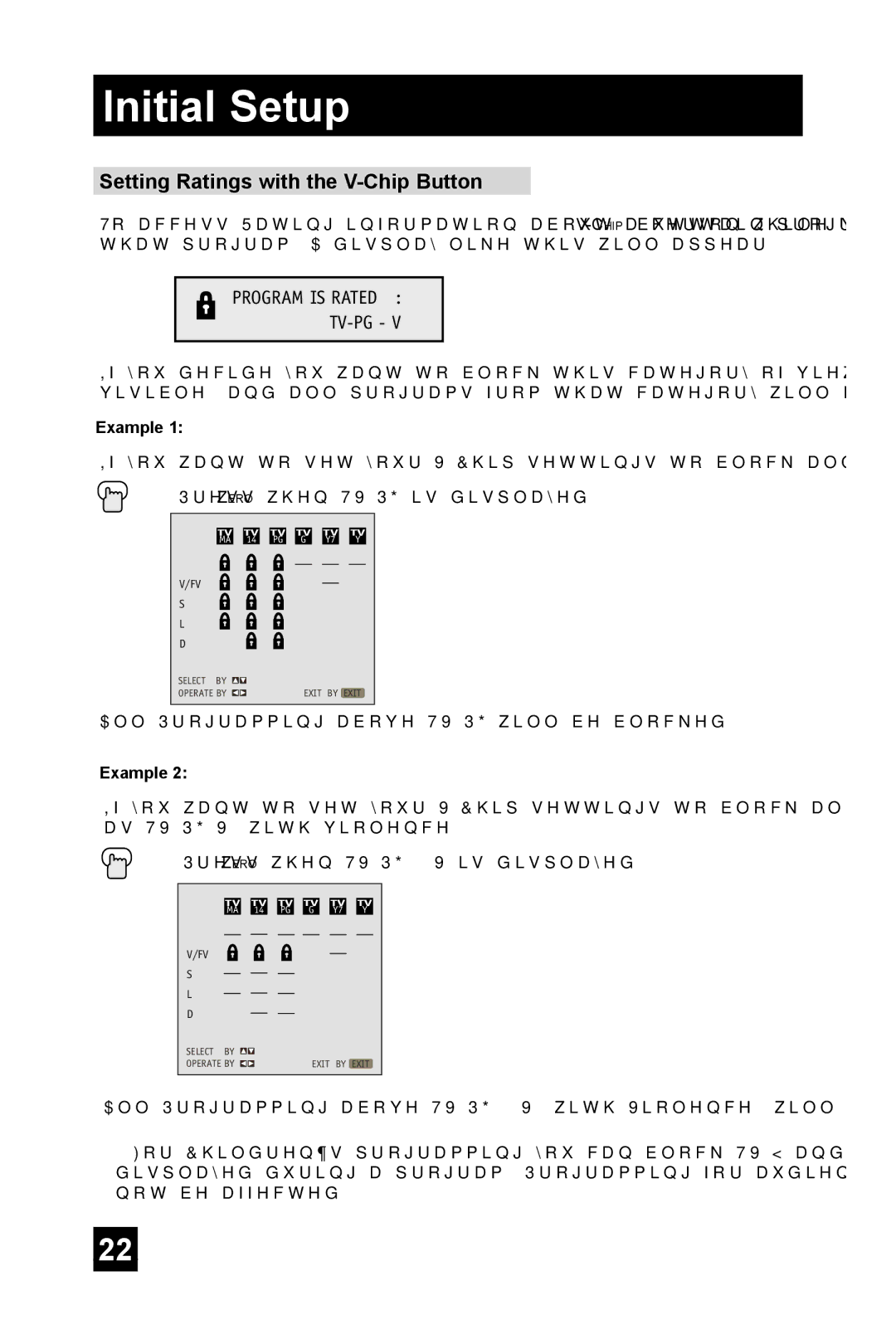 JVC TM-2003U manual Setting Ratings with the V-Chip Button, Program is Rated TV-PG, Example 