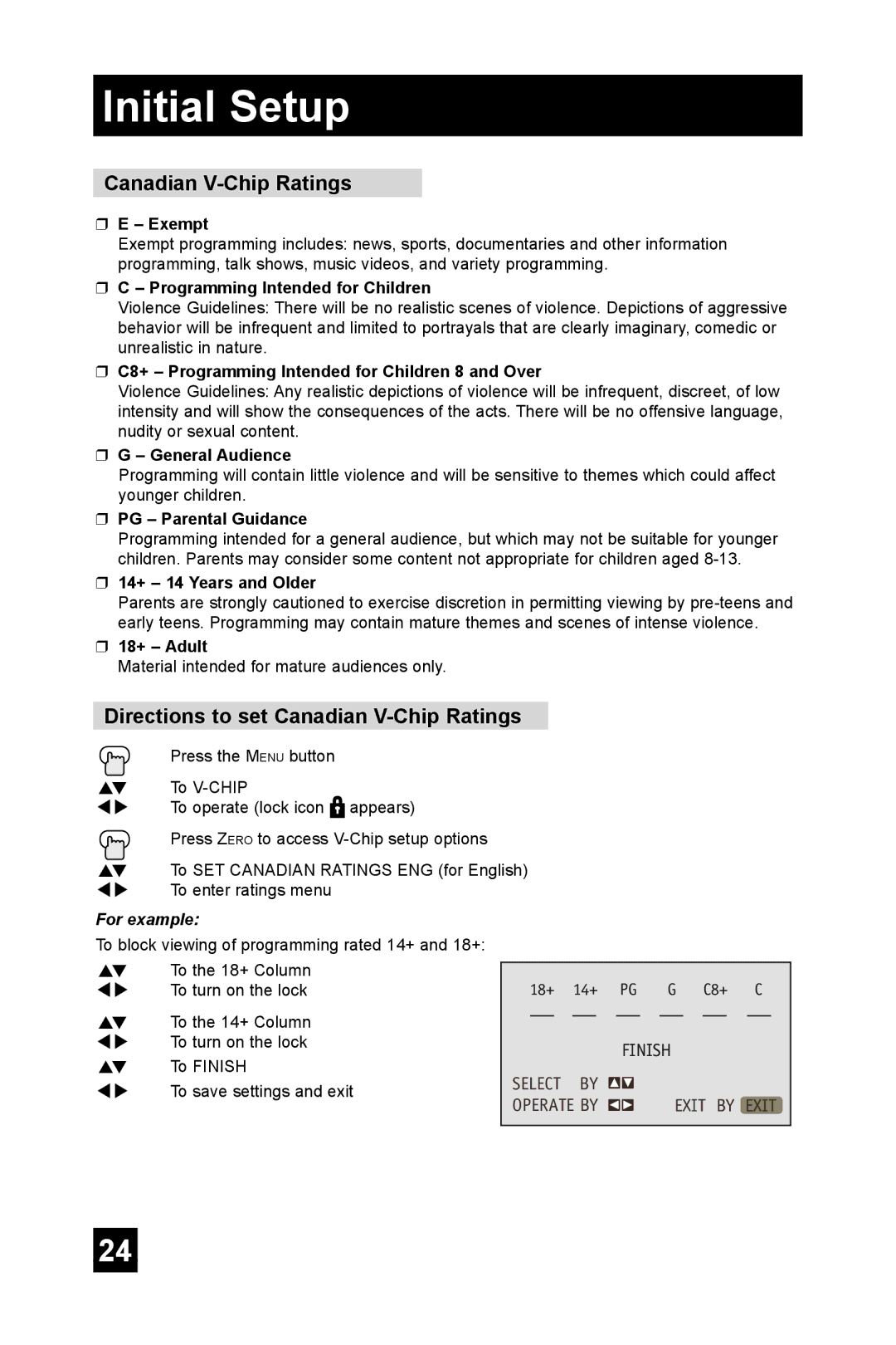 JVC TM-2003U manual Directions to set Canadian V-Chip Ratings 