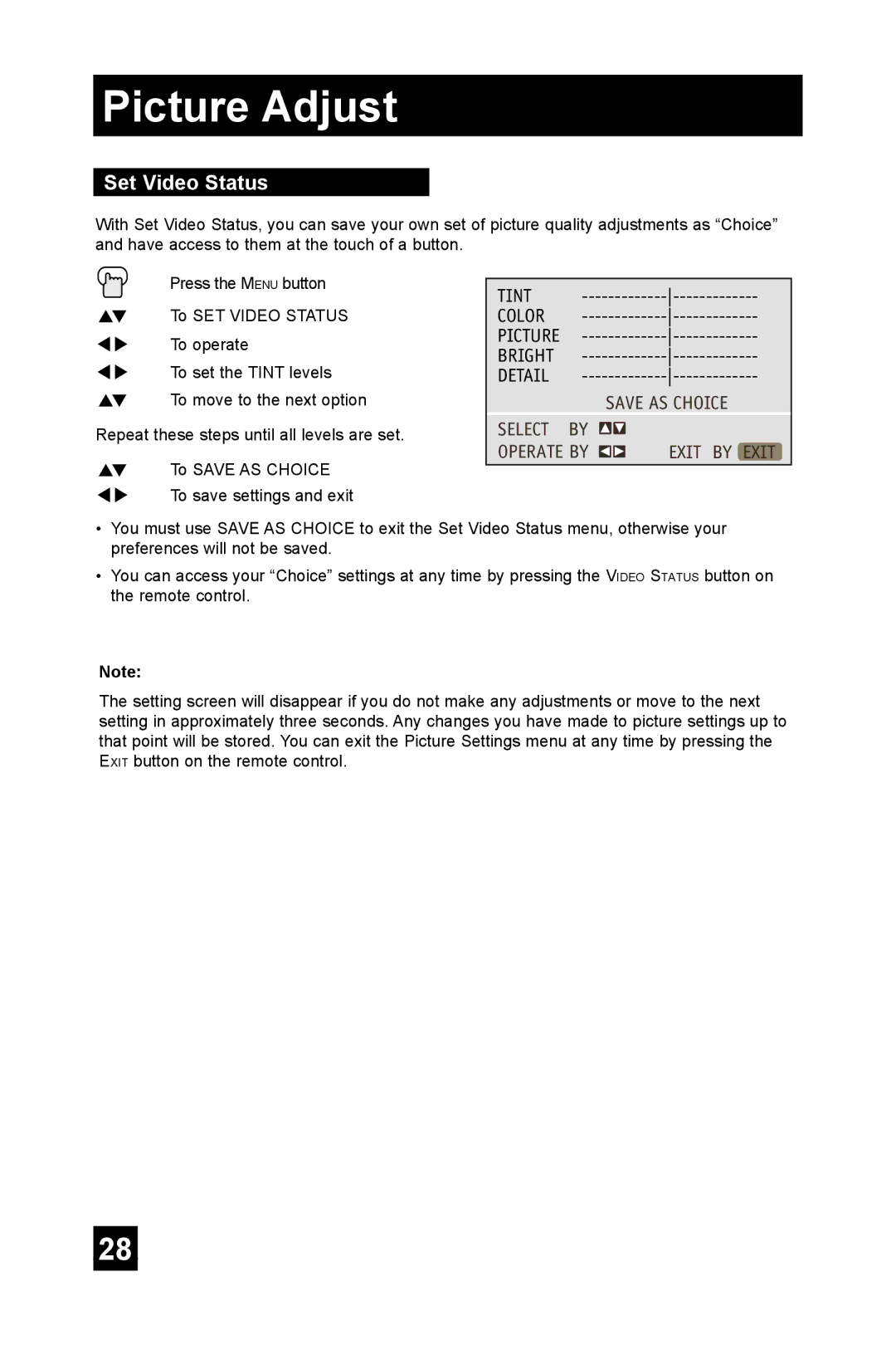 JVC TM-2003U manual Set Video Status 