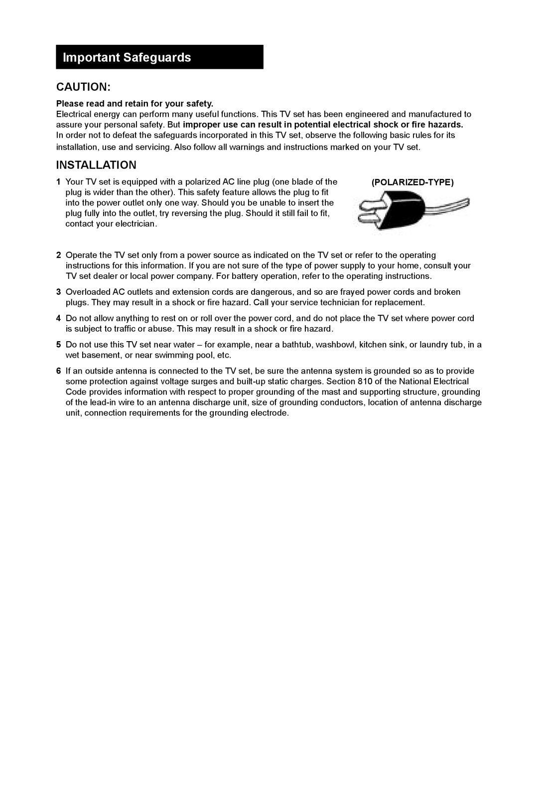 JVC TM-2003U manual Important Safeguards, Please read and retain for your safety 