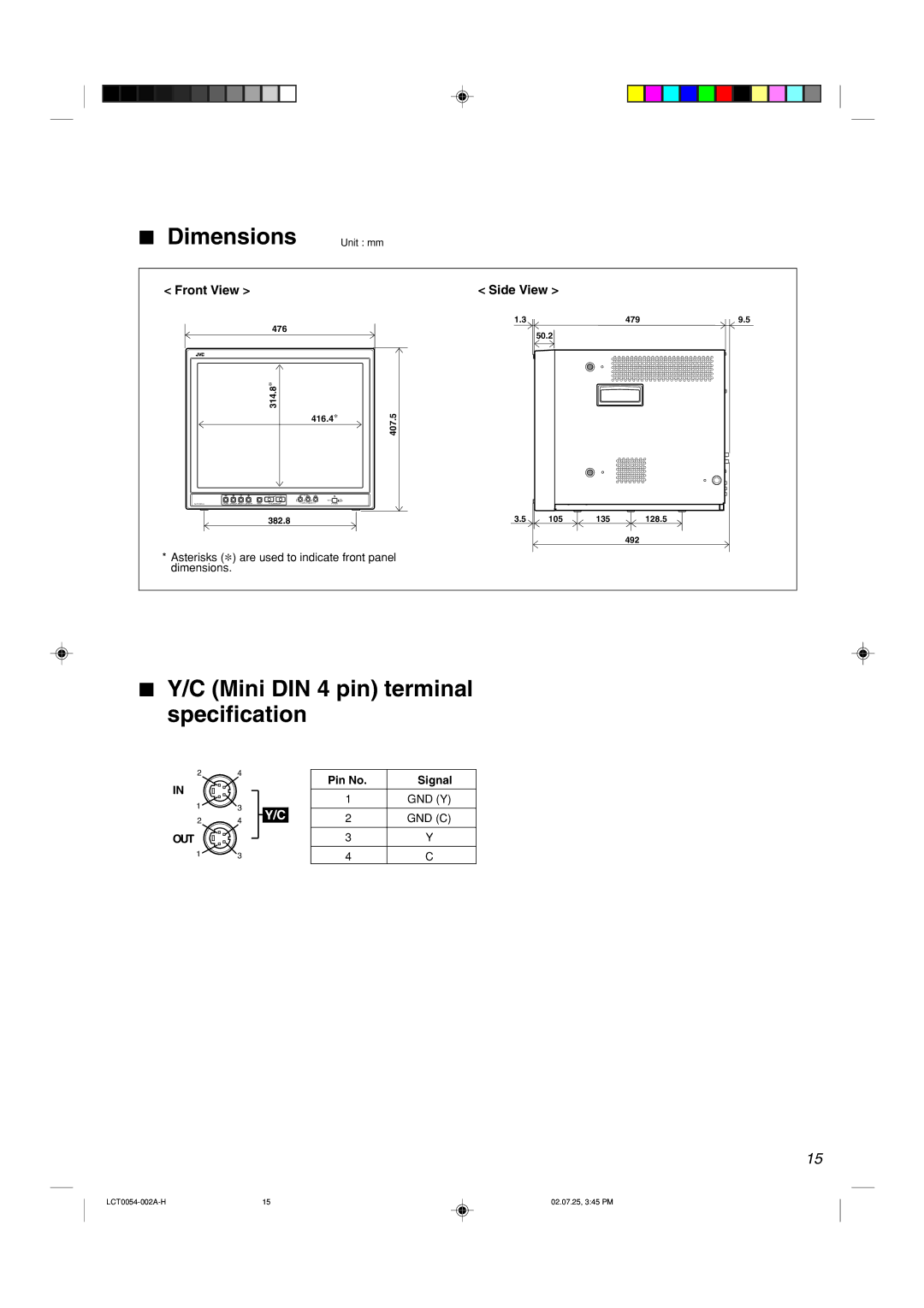 JVC TM-2100PN-K manual Dimensions, Pin No Signal 