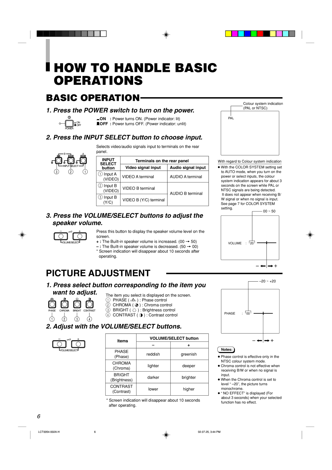 JVC TM-2100PN-K manual HOW to Handle Basic Operations, Picture Adjustment 