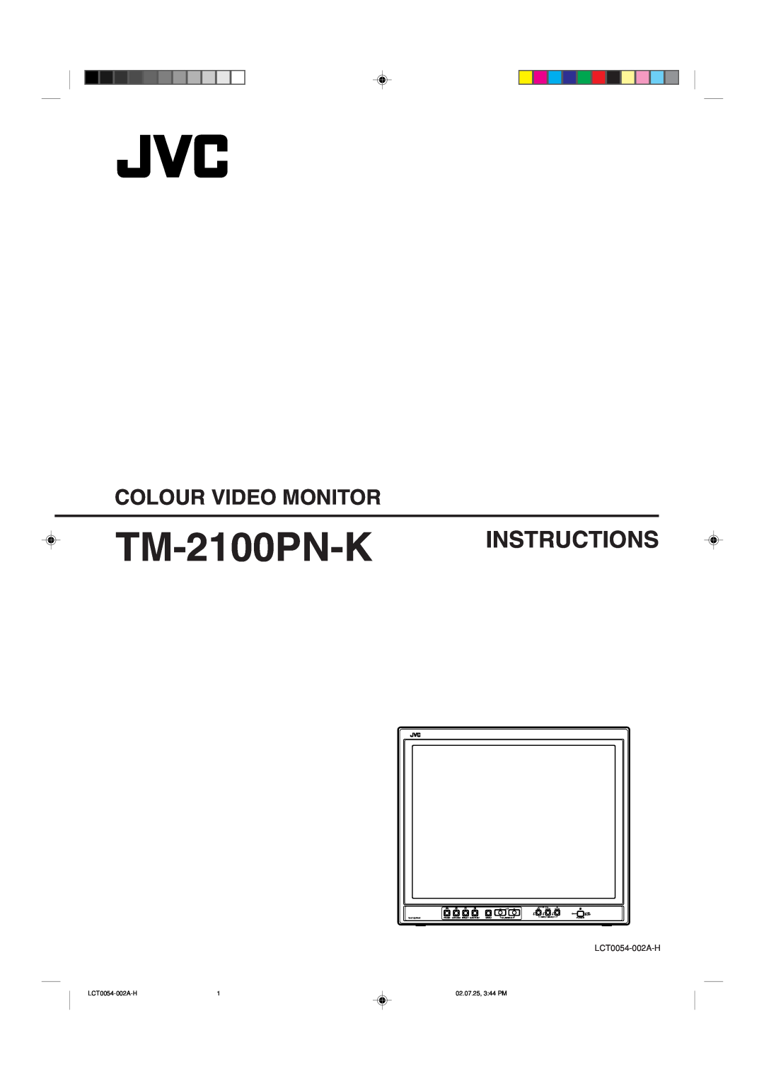 JVC TM-2100PN-K manual Colour Video Monitor, Instructions, Phase Chroma Bright Contrast, Menu, Power, Input Select 