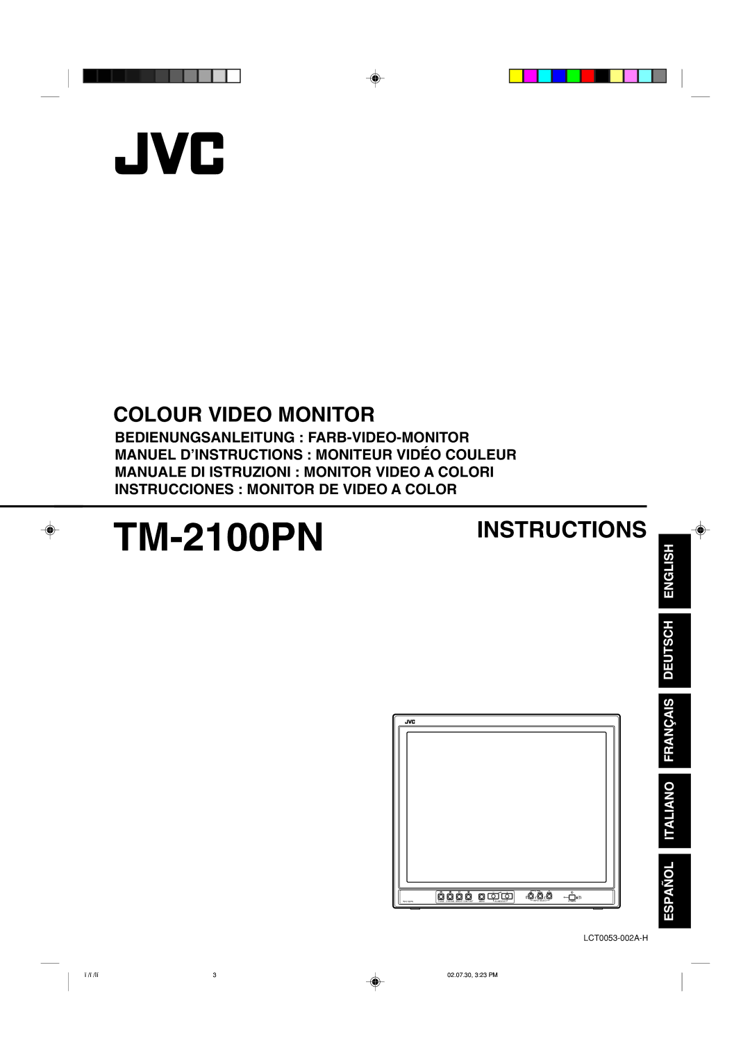 JVC TM-2100PN manual Colour Video Monitor, LCT0053-002A-H 