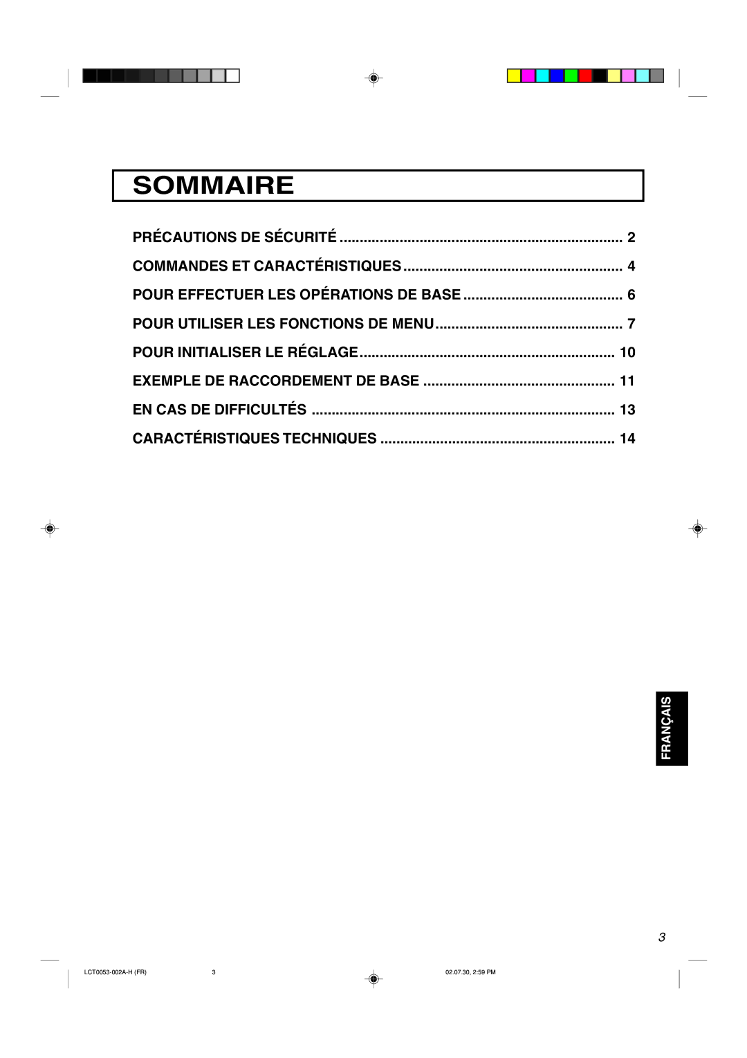 JVC TM-2100PN manual Sommaire, Précautions DE Sécurité 