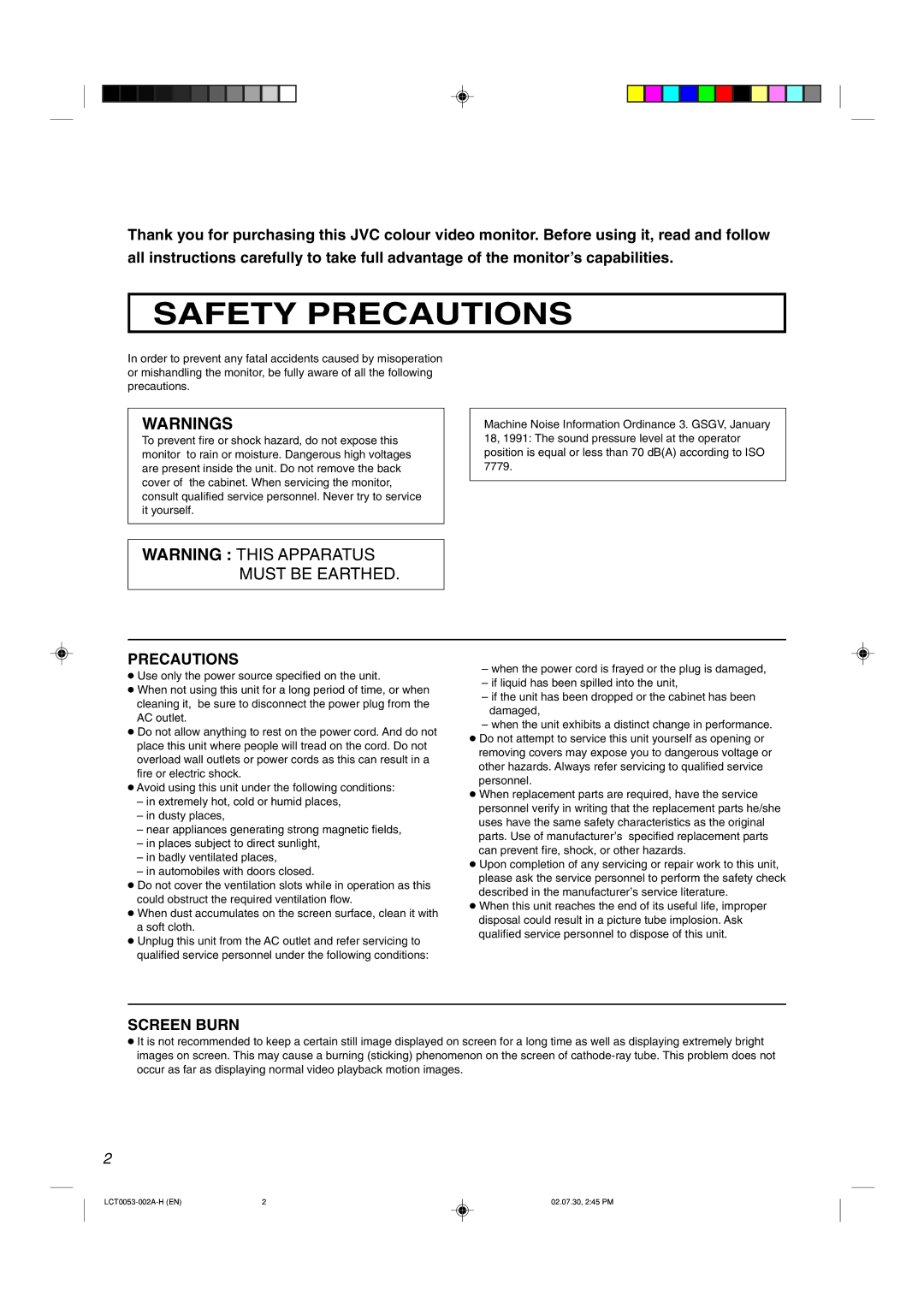 JVC TM-2100PN manual Safety Precautions 