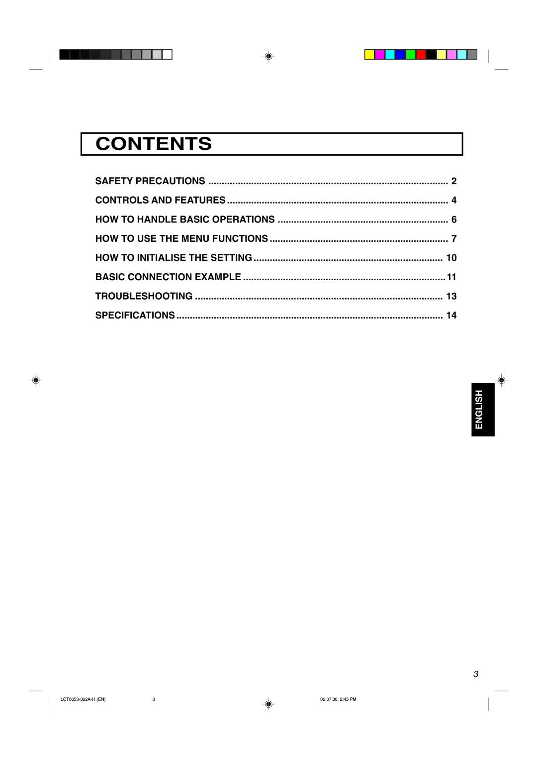 JVC TM-2100PN manual Contents 