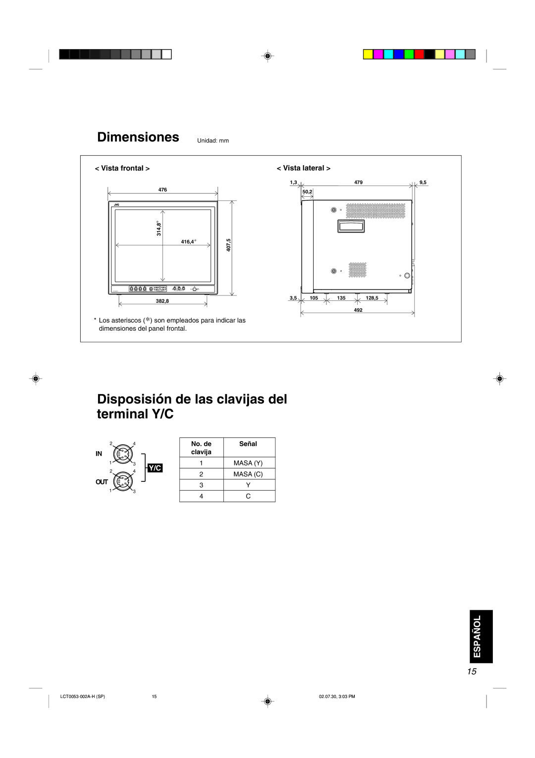 JVC TM-2100PN manual Vista frontal, Vista lateral, No. de Señal Clavija 