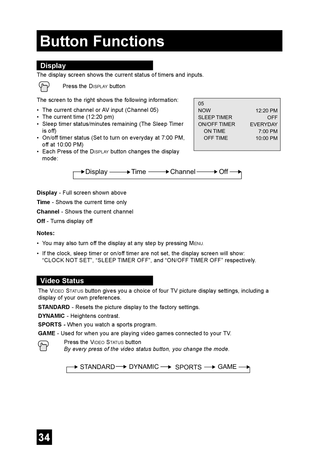 JVC TM-2703U manual Display, Video Status 