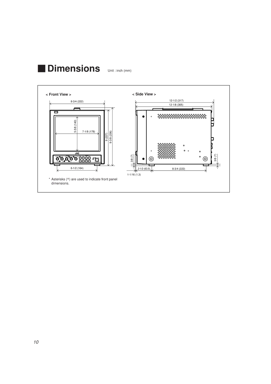 JVC TM-910SU specifications Front View Side View, 227 