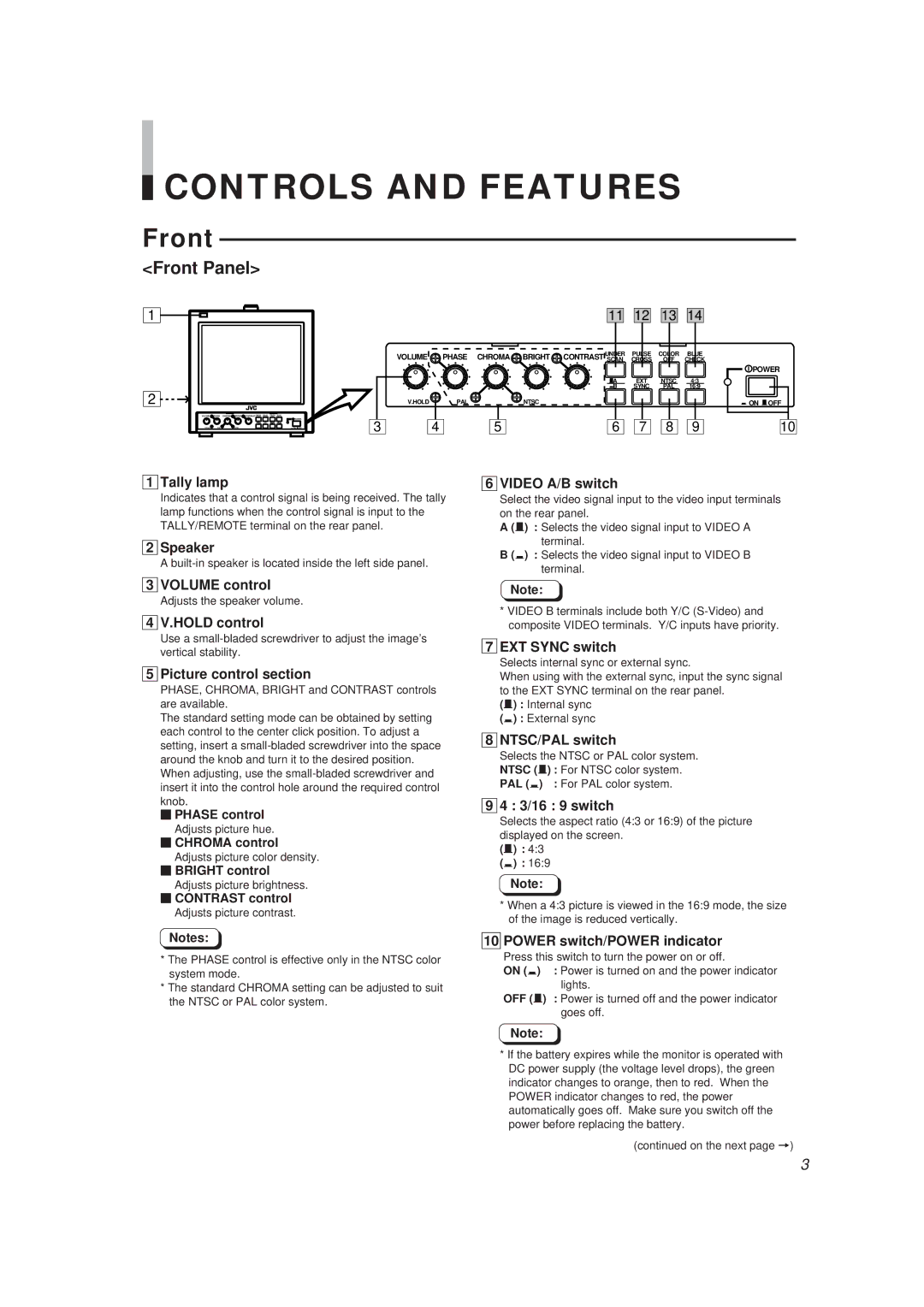 JVC TM-910SU specifications Controls and Features 