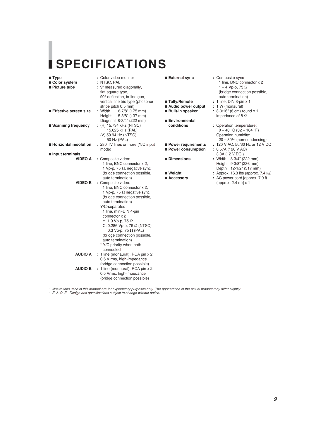 JVC TM-910SU specifications Specifications 