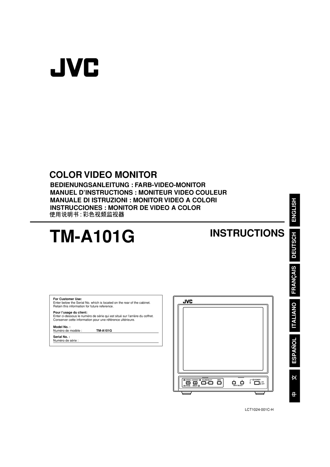 JVC manual TM-A101GINSTRUCTIONS, Color Video Monitor 