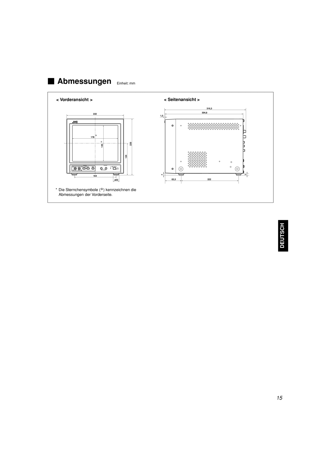 JVC TM-A101G manual Vorderansicht, Seitenansicht 