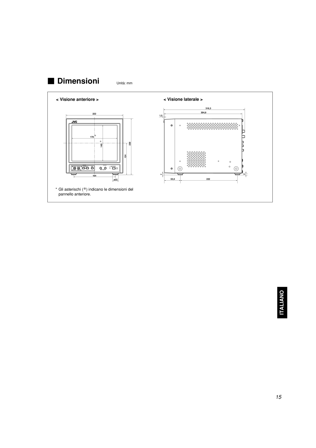 JVC TM-A101G manual Visione anteriore, Visione laterale 