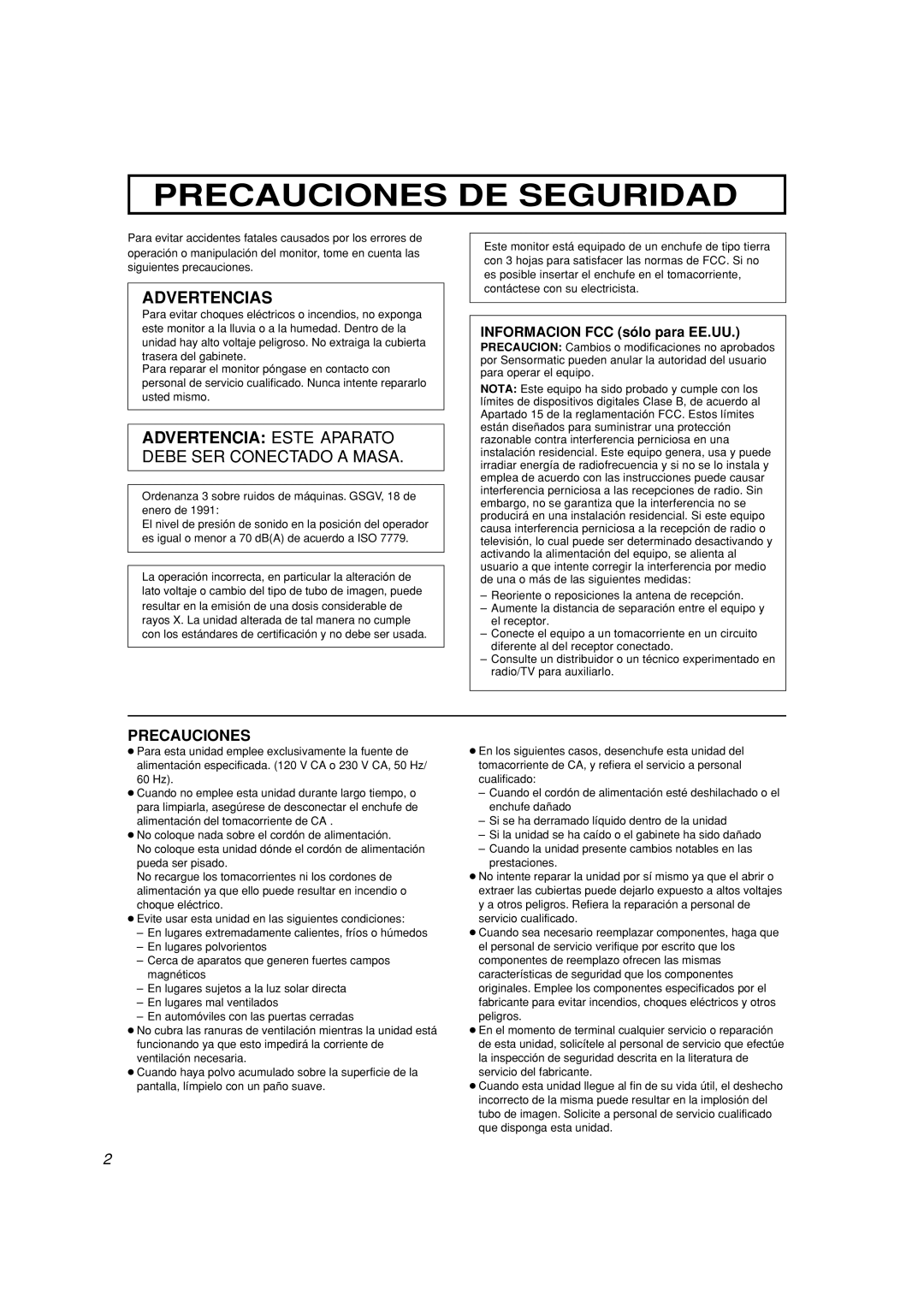 JVC TM-A101G Precauciones, Informacion FCC sólo para EE.UU, Ordenanza 3 sobre ruidos de máquinas. GSGV, 18 de enero de 