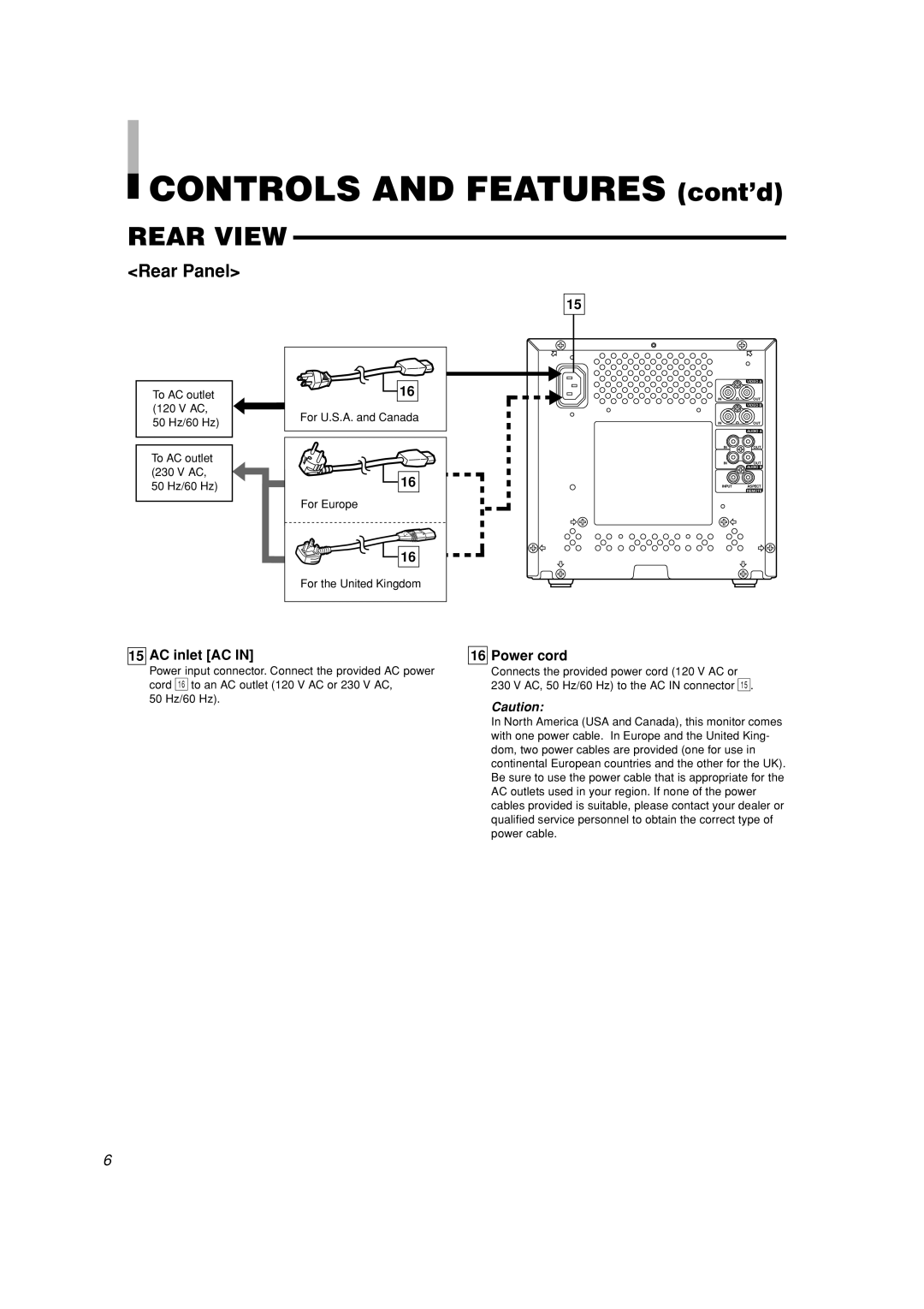 JVC TM-A101G manual AC inlet AC, Power cord, For the United Kingdom 