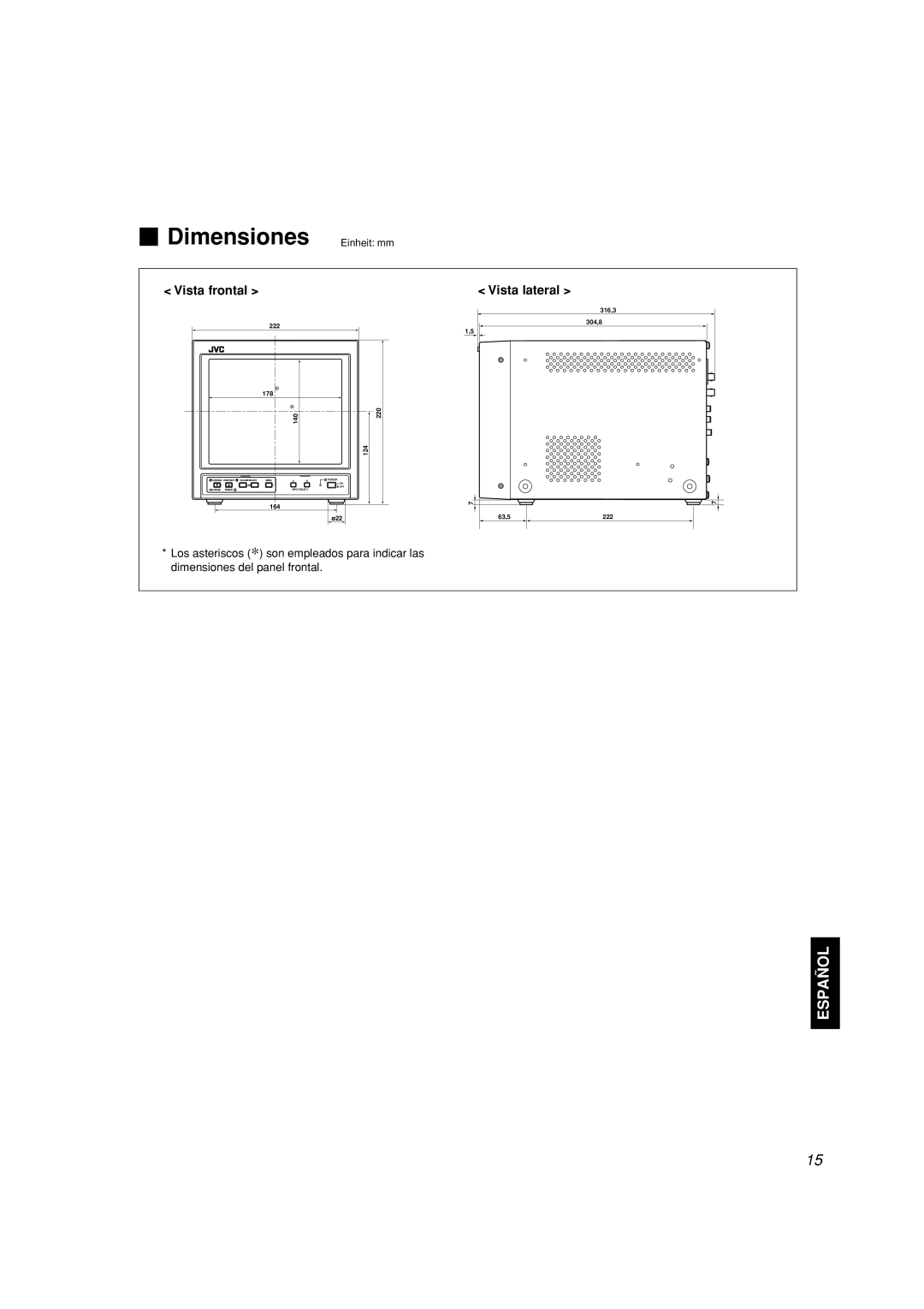 JVC TM-A101G manual Vista frontal, Vista lateral 