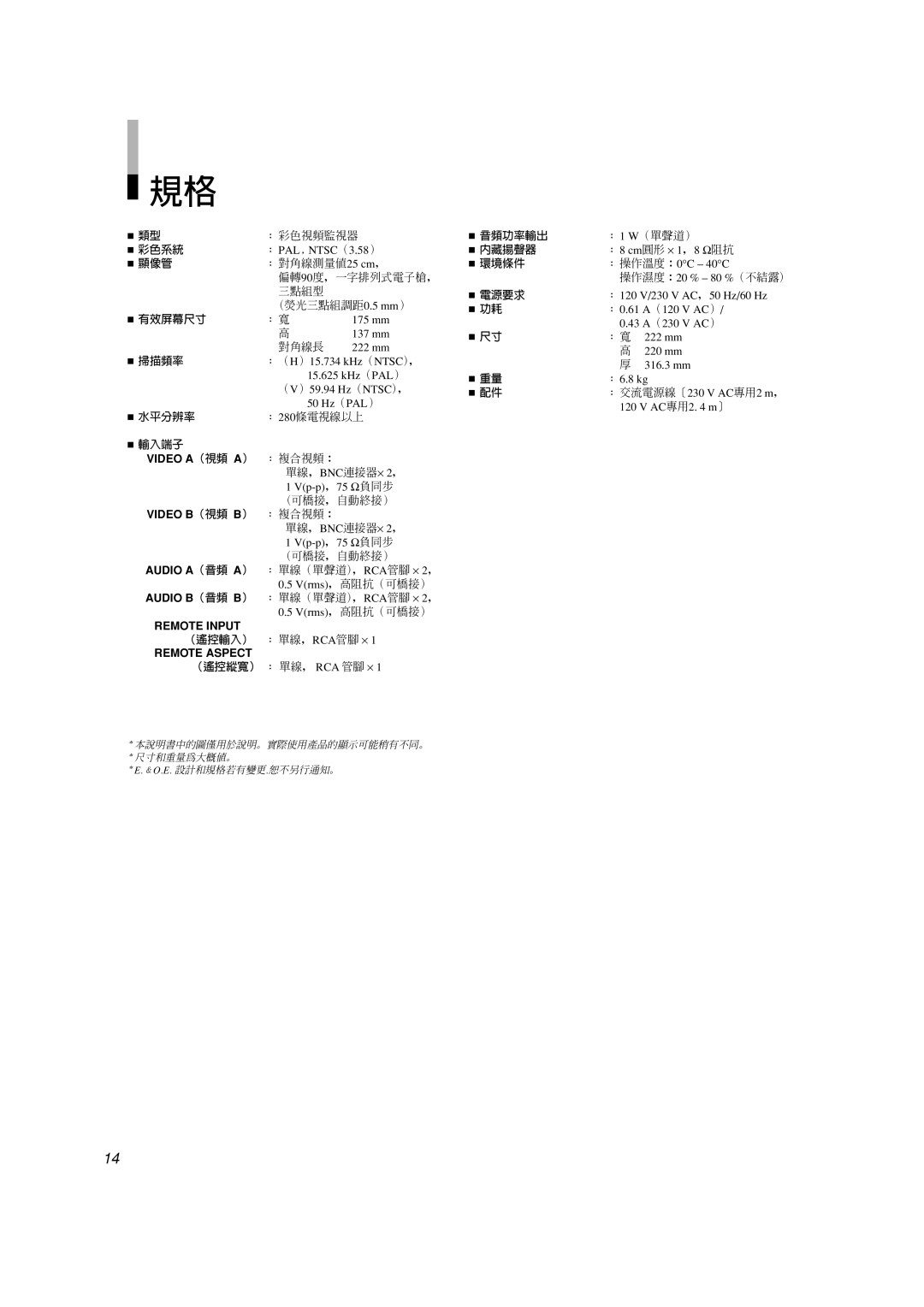 JVC TM-A101G manual Video A（視頻 A）, Video B（視頻 B）, Audio A（音頻 A）, Audio B（音頻 B） 