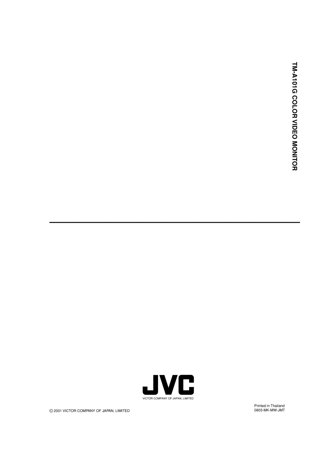 JVC manual Monitor, TM-A101G COLOR VIDEO 