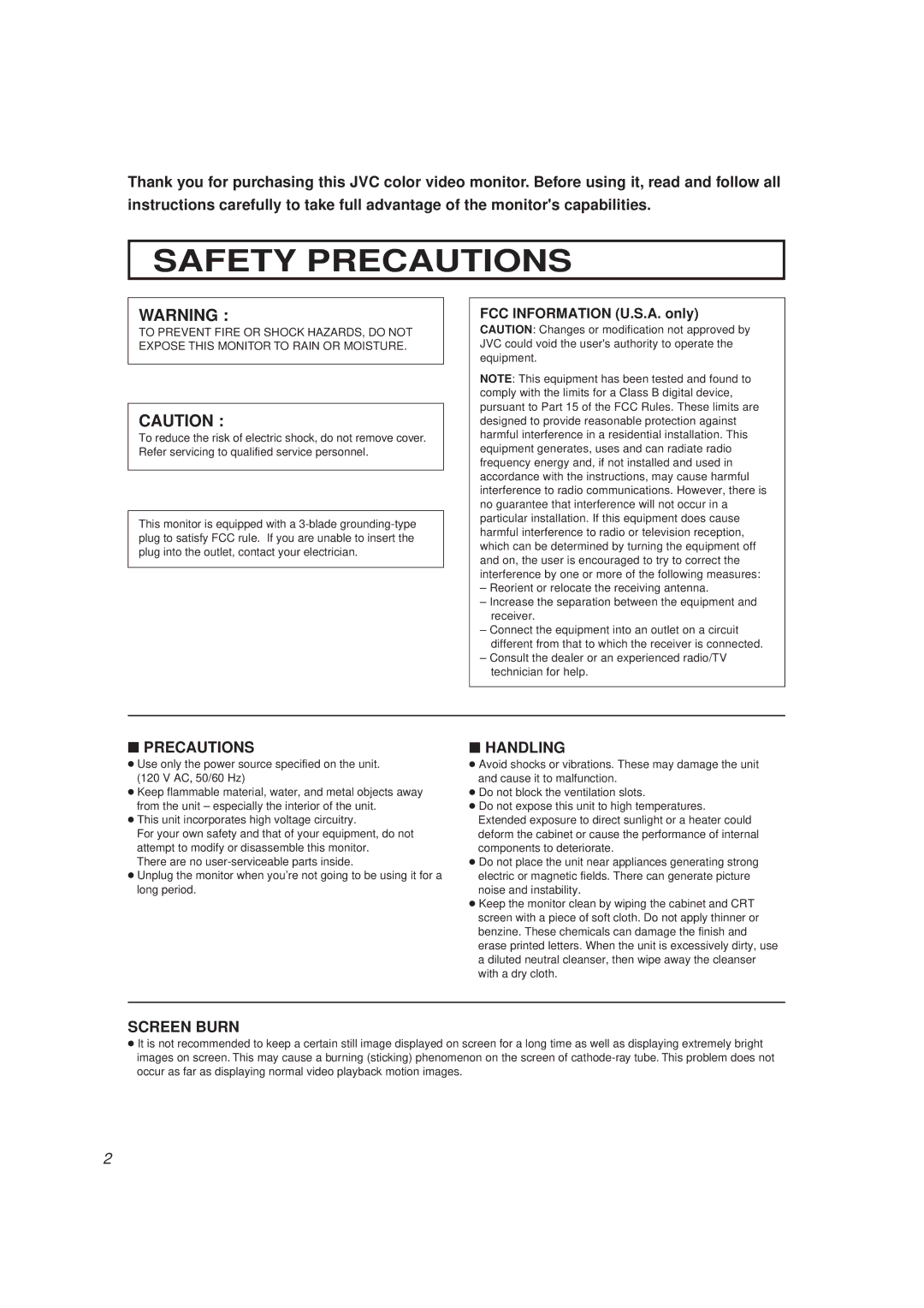 JVC TM-A13SU-W, TM-A13UCV manual Safety Precautions 