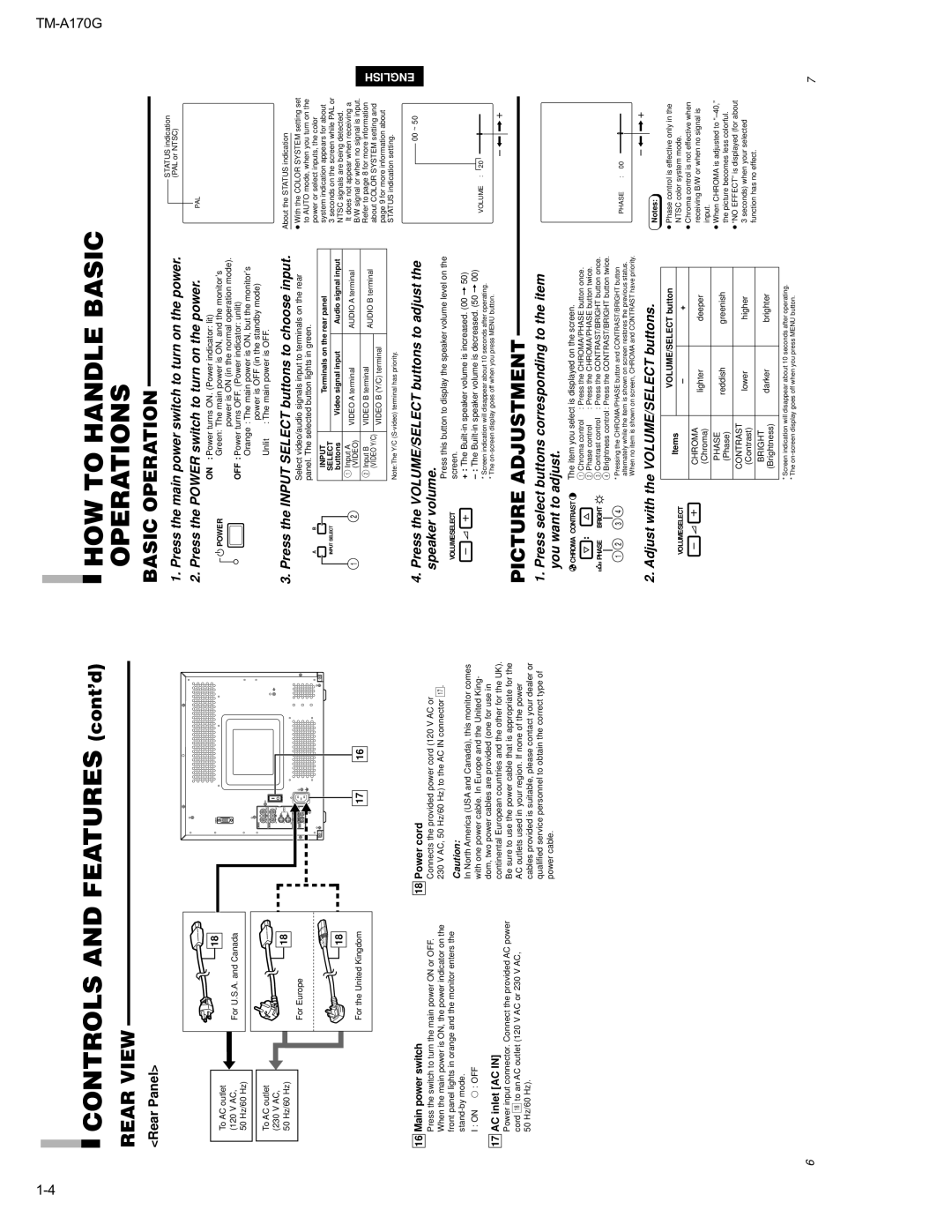 JVC TM-A170G manual HOW to Handle Basic Operations, Picture Adjustment 