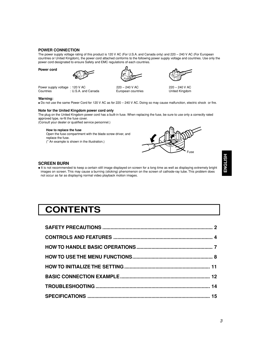 JVC TM-A210G manual Contents 