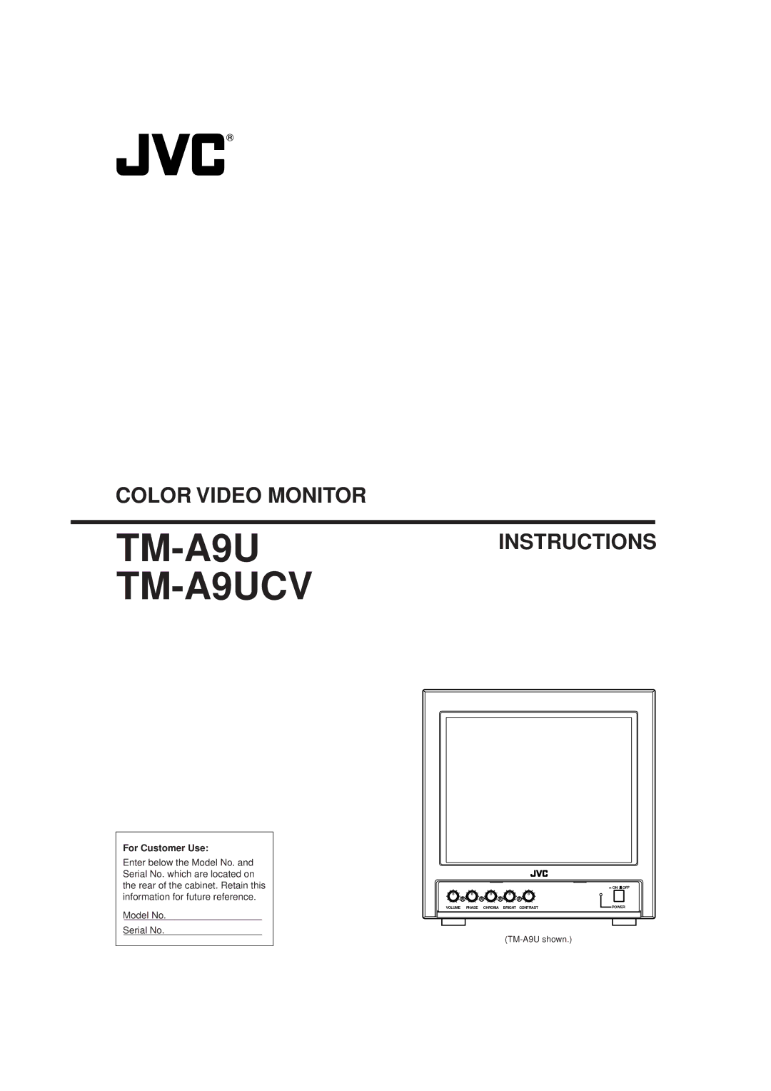 JVC manual TM-A9UCV, For Customer Use 