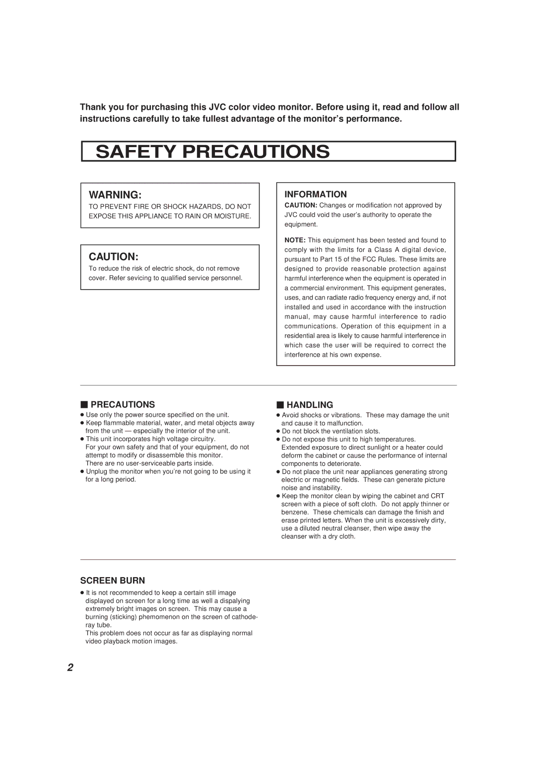 JVC TM-A9UCV manual Safety Precautions, Information 