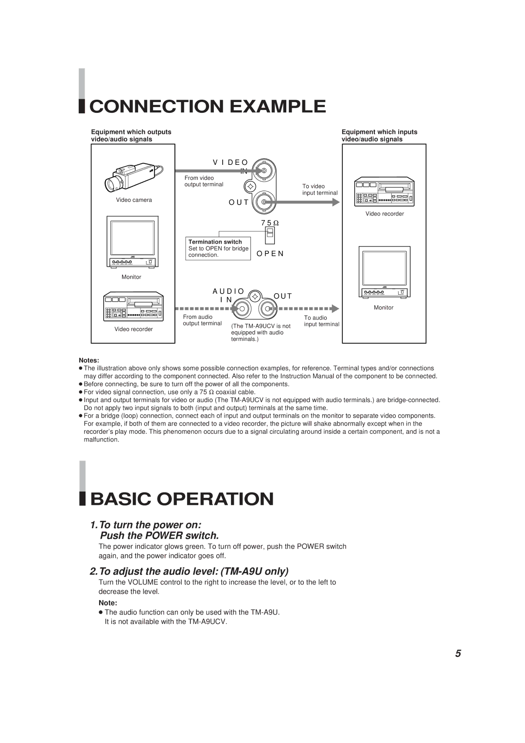 JVC TM-A9UCV manual Connection Example, Basic Operation 