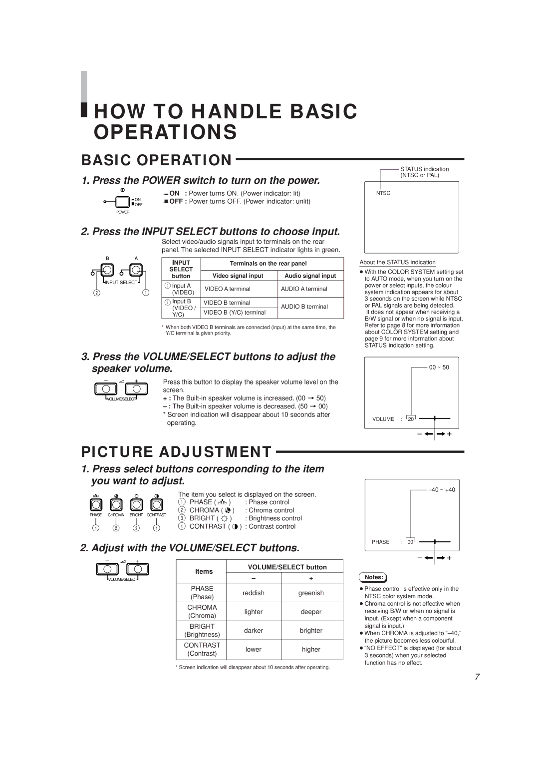 JVC TM-H1375SU manual HOW to Handle Basic Operations, Picture Adjustment 