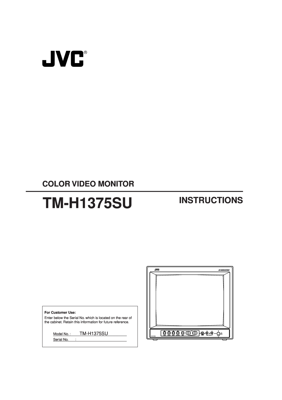 JVC TM-H1375SU manual Color Video Monitor, Instructions 