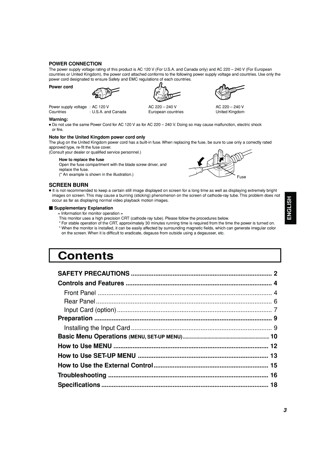 JVC TM-H150CG manual Contents 