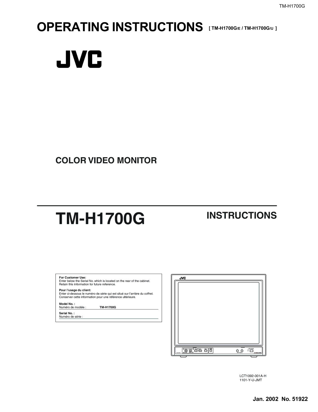 JVC TM-H1700G manual 