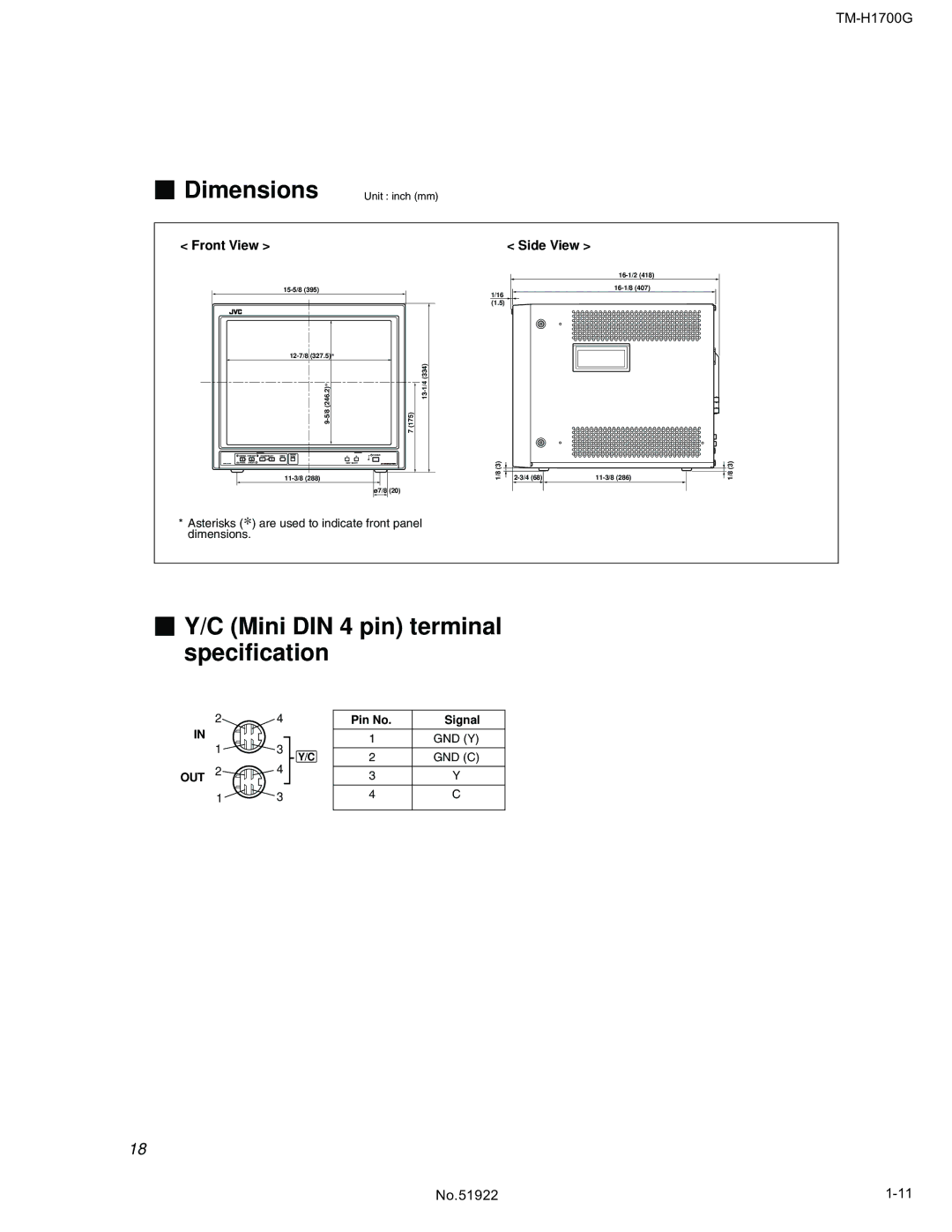 JVC TM-H1700G manual 15-5/8 12-7/8 246.2 13-1/4 175, 11-3/8 Ø7/8, 16-1/2 16-1/8 11-3/8 