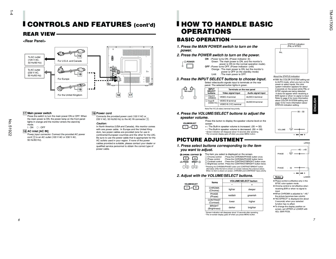 JVC TM-H1700G manual HOW to Handle Basic Operations, Picture Adjustment 