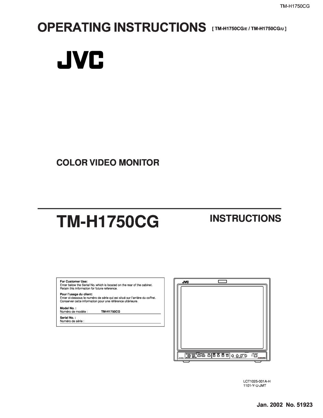 JVC operating instructions TM-H1750CG OPERATING INSTRUCTIONS TM-H1750CG/E / TM-H1750CG/U, Instructions, Jan. 2002 No 