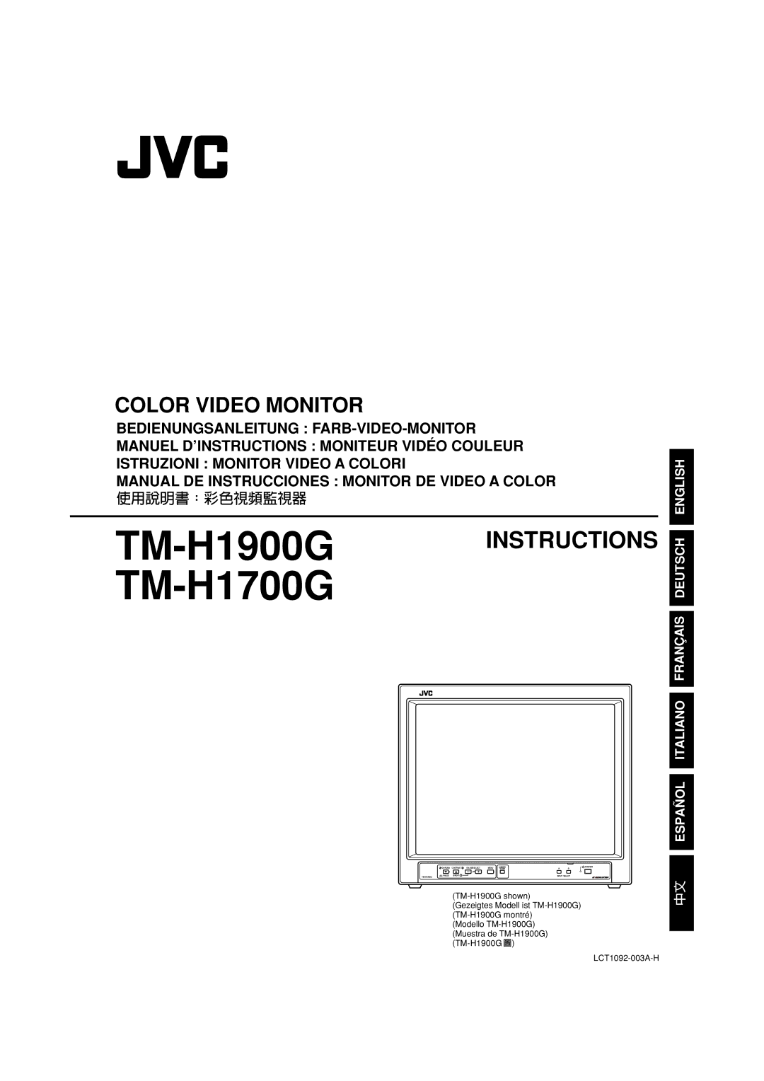 JVC TM-H1700G, TM-H1900G manual Color Video Monitor 