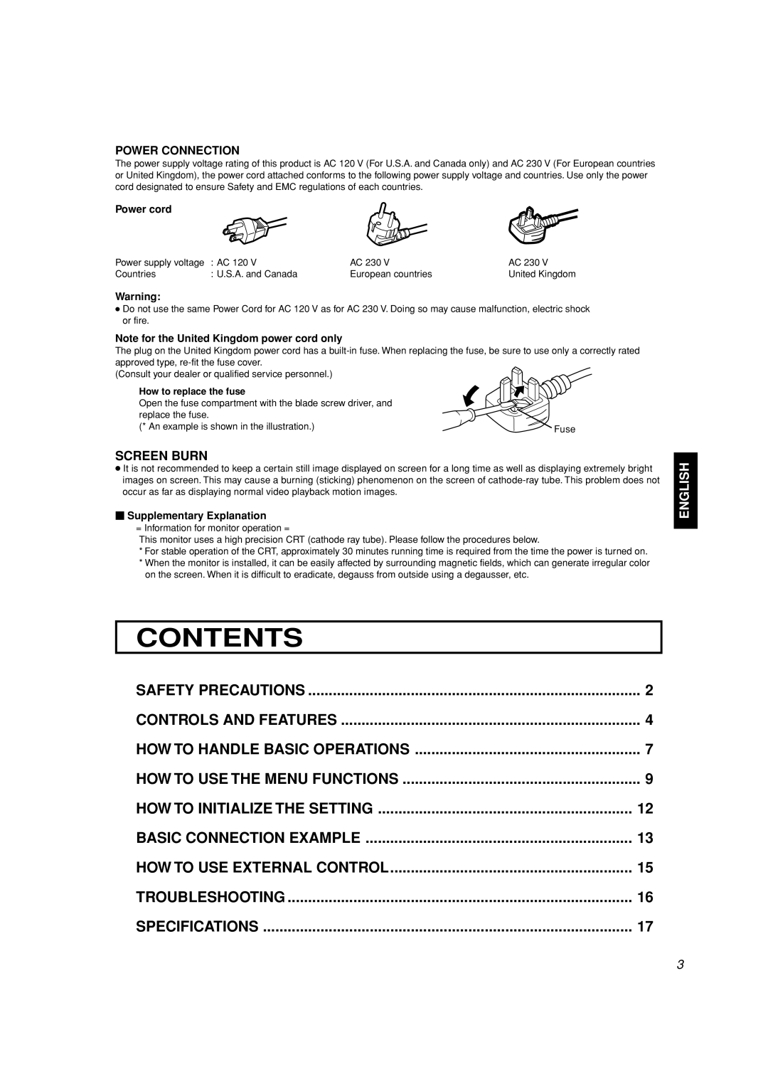 JVC TM-H1700G, TM-H1900G manual Contents 