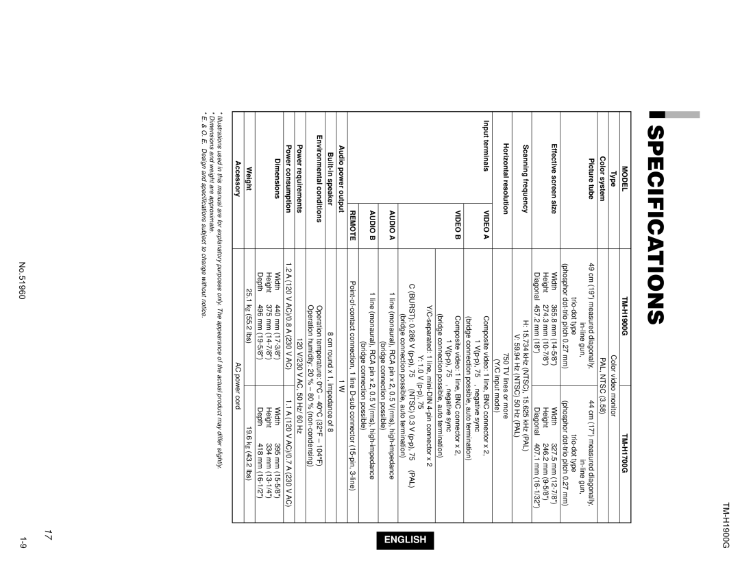 JVC TM-H1900G operating instructions Accessory 