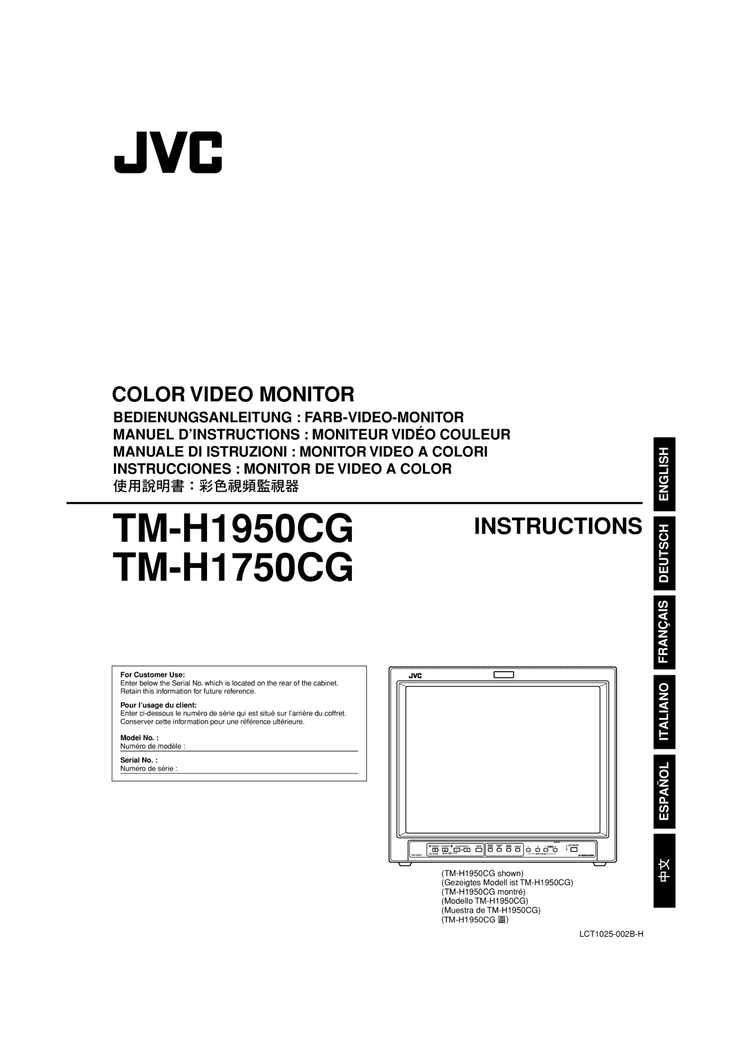 JVC TM-H1950CG manual TM-H1750CG, Color Video Monitor 