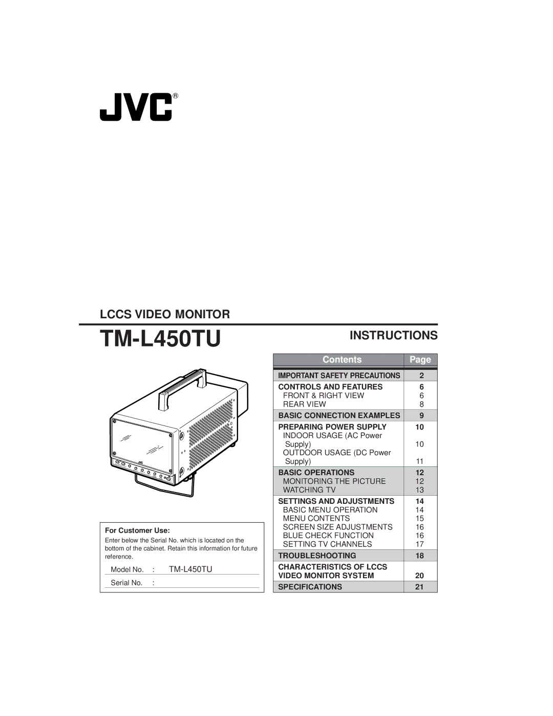 JVC TM-L450TU specifications 