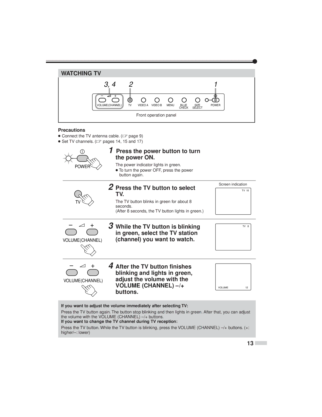 JVC TM-L450TU specifications Watching TV 